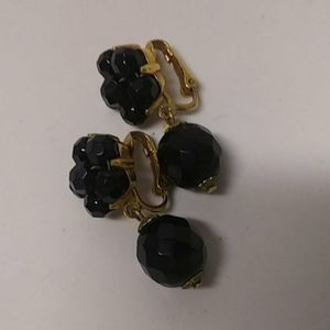 Vintage Black Glass Beaded clip-on Earrings